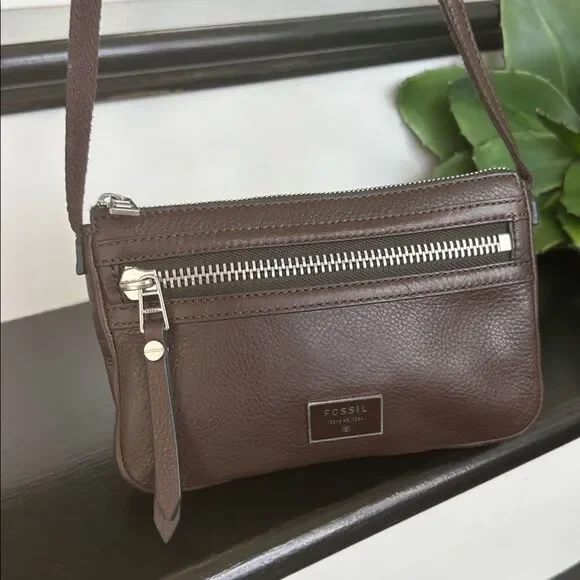 Fossil genuine leather like new crossbody shoulder purse brown - Picture 2 of 10